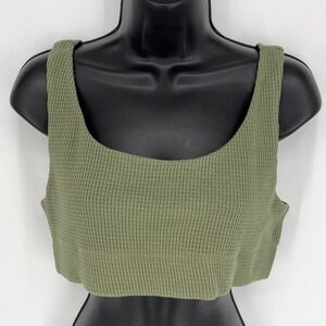 DONNI. Thermal Bra Top NWT Sz XXL Sage Waffle Knit Scoop Neck Sleeveless Crop